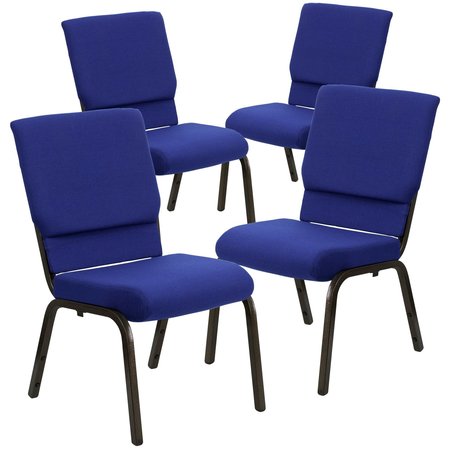Flash Furniture 18.5"W Stacking Church Chair in Navy Blue Fabric, 4PK 4-XU-CH-60096-NVY-GG